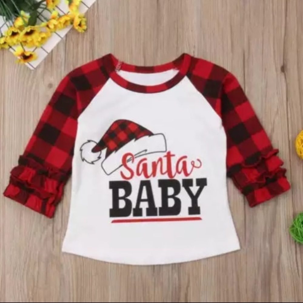 Santa Baby Buffalo Plaid Ruffle Shirt Baseball
